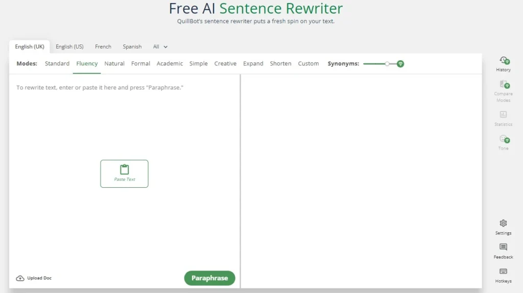 QuillBot AI Sentence rewriter